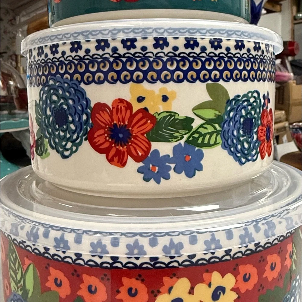 The Pioneer Woman Dazzling Dalhia Ceramic Food Storage Bowls -
